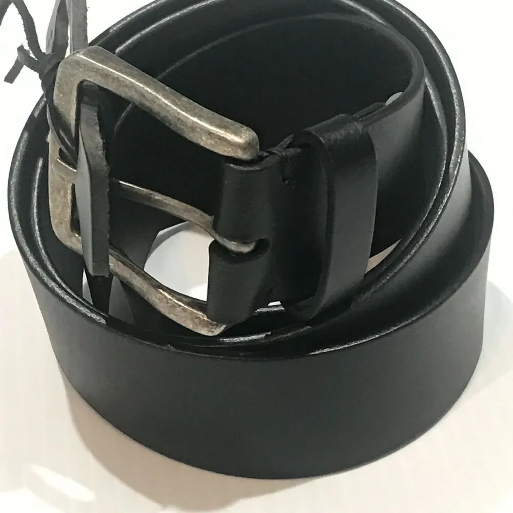 James Campbell Men's Leather Belt Antiqued Nickel Buckle Black 44